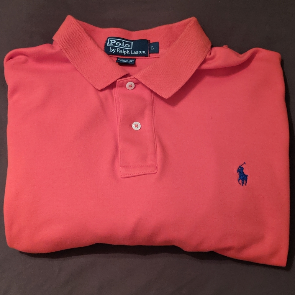 RALPH LAUREN Mens Large Orange Polo Shirt Cotton